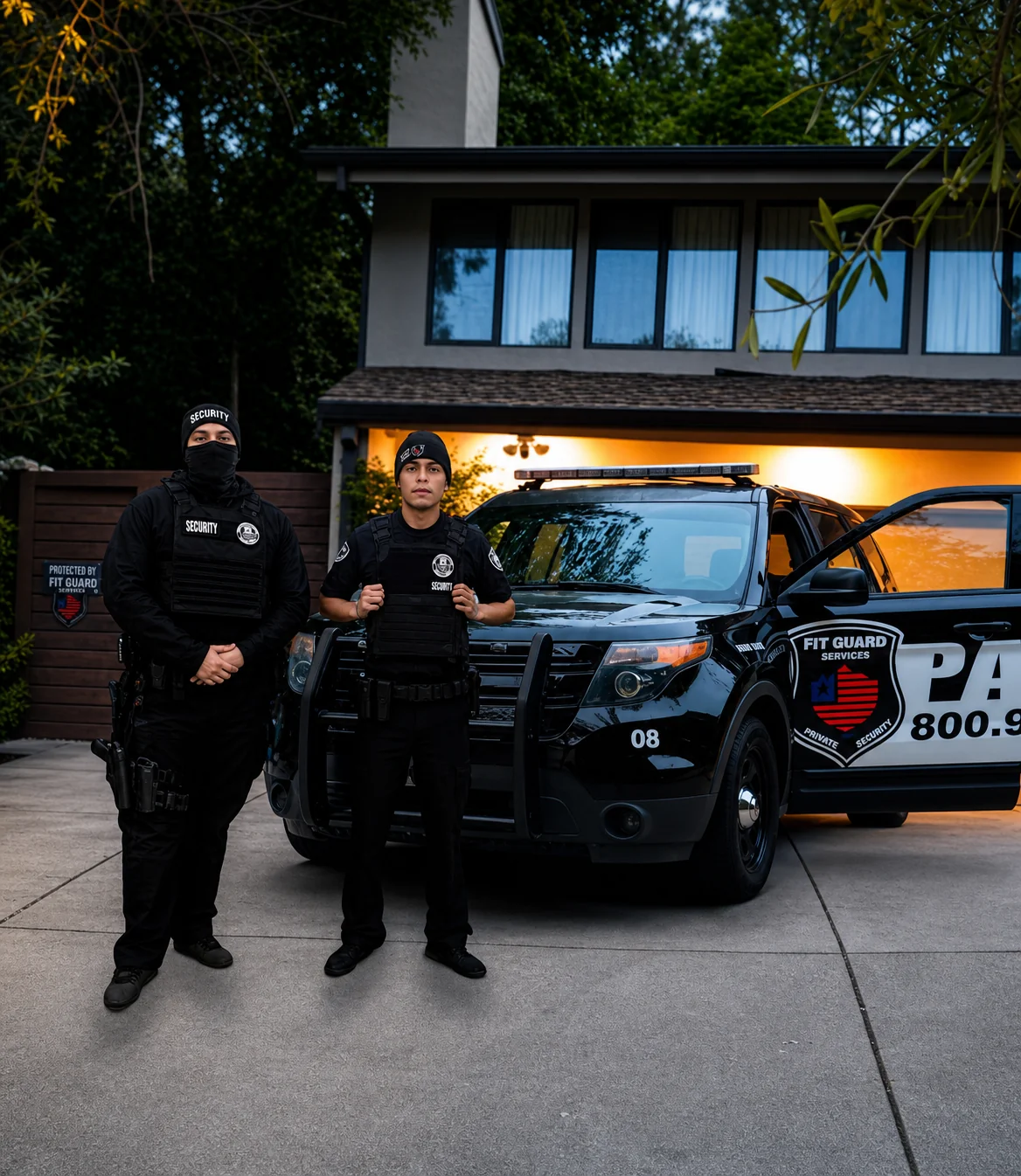 Fit Guard armed security guard on duty during night shift at California commercial or industrial facility